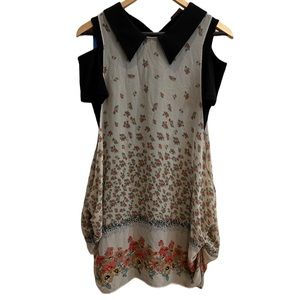 Vintage Floral Cold Shoulder Collared Slouchy Dress